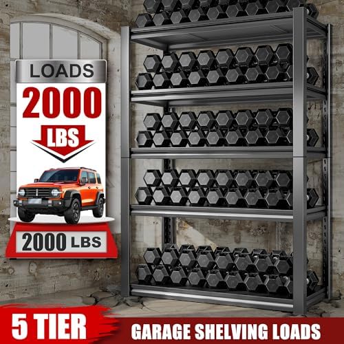 Raybee Storage Shelves 2000LBS Garage Shelving Heavy Duty, 5-Tier Adjustable ...