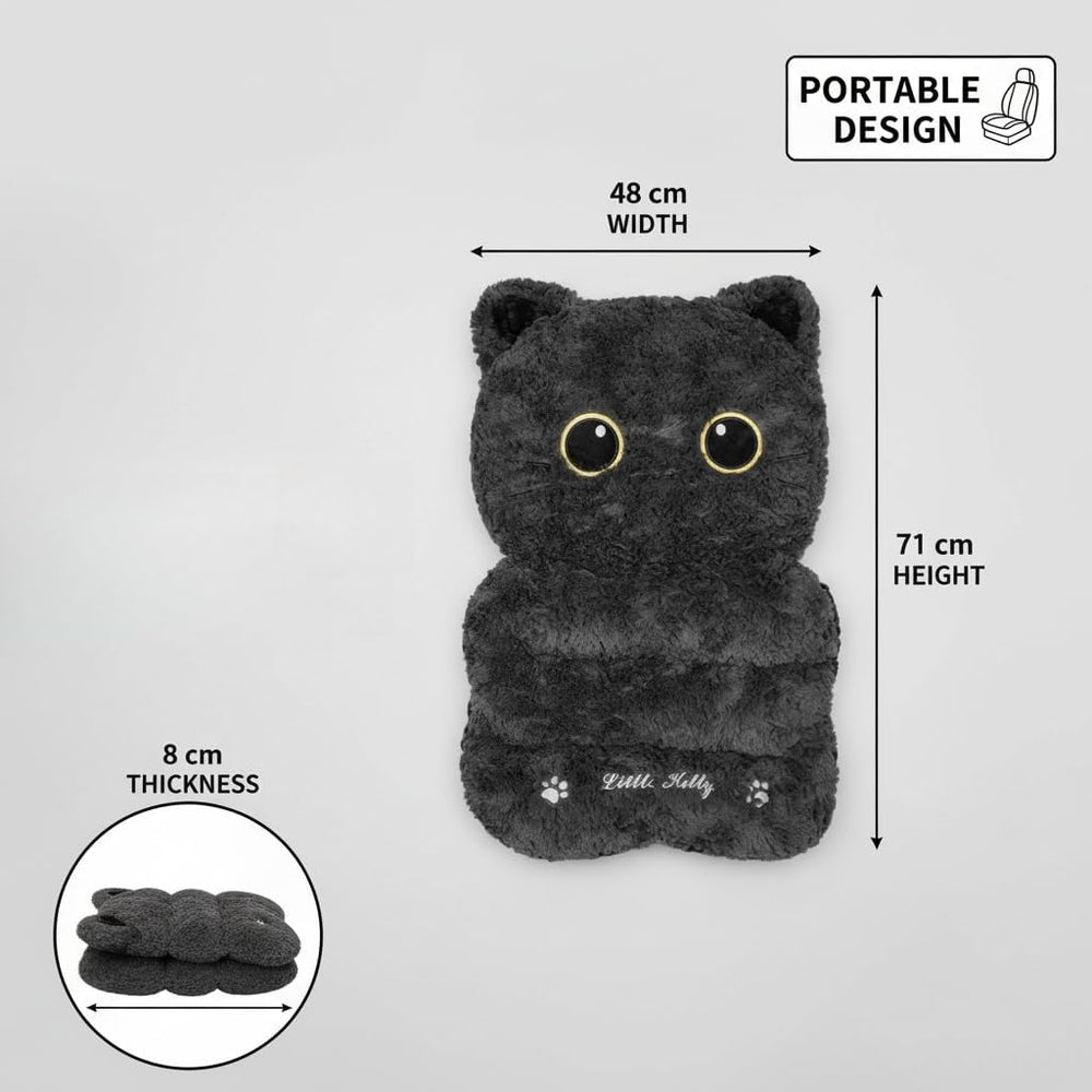 Plush Black Cat Car Seat Cushion and Backrest Combo - Comfy Universal Auto In...