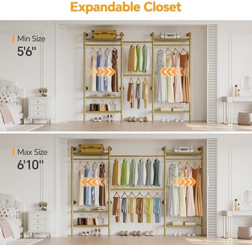 Higeego W3 Wall Mounted Clothes Rack, Industrial Pipe Clothing Rack, Gold
