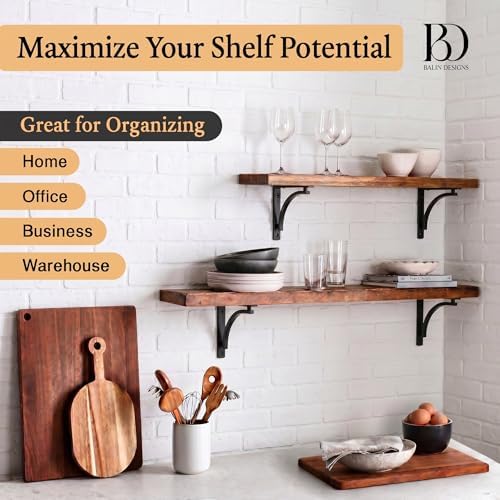 Classic Black Heavy Duty Shelf Brackets 8 inch by Balin Designs – L Bracket, ...