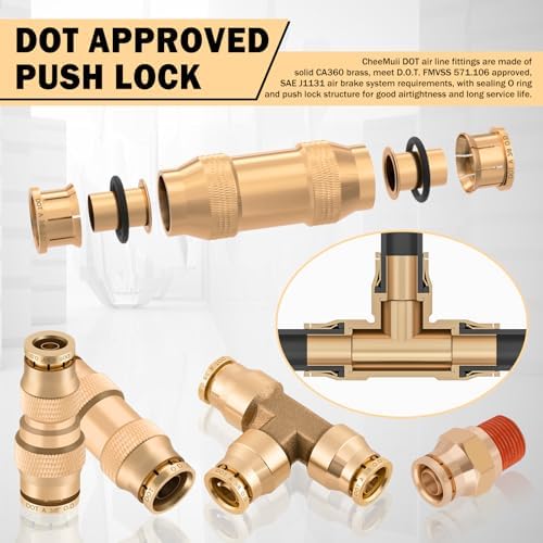 CheeMuii 136 Pcs Brass DOT Air Line Fittings Kit Push Lock DOT Air Fittings