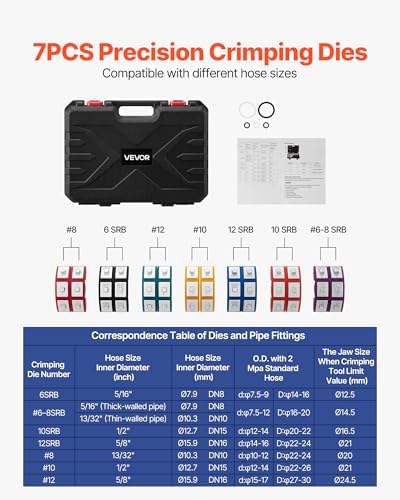 VEVOR Hydraulic Hose Crimper, Hydra-Krimp AC Hose Crimper Kit with 7 Dies Sna...