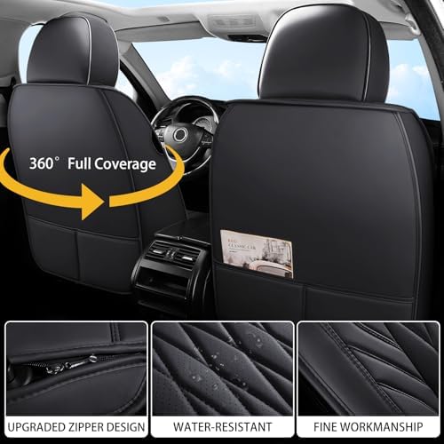 WELLDO Nappa Faux Leather Car Seat Cover Full Set, Black