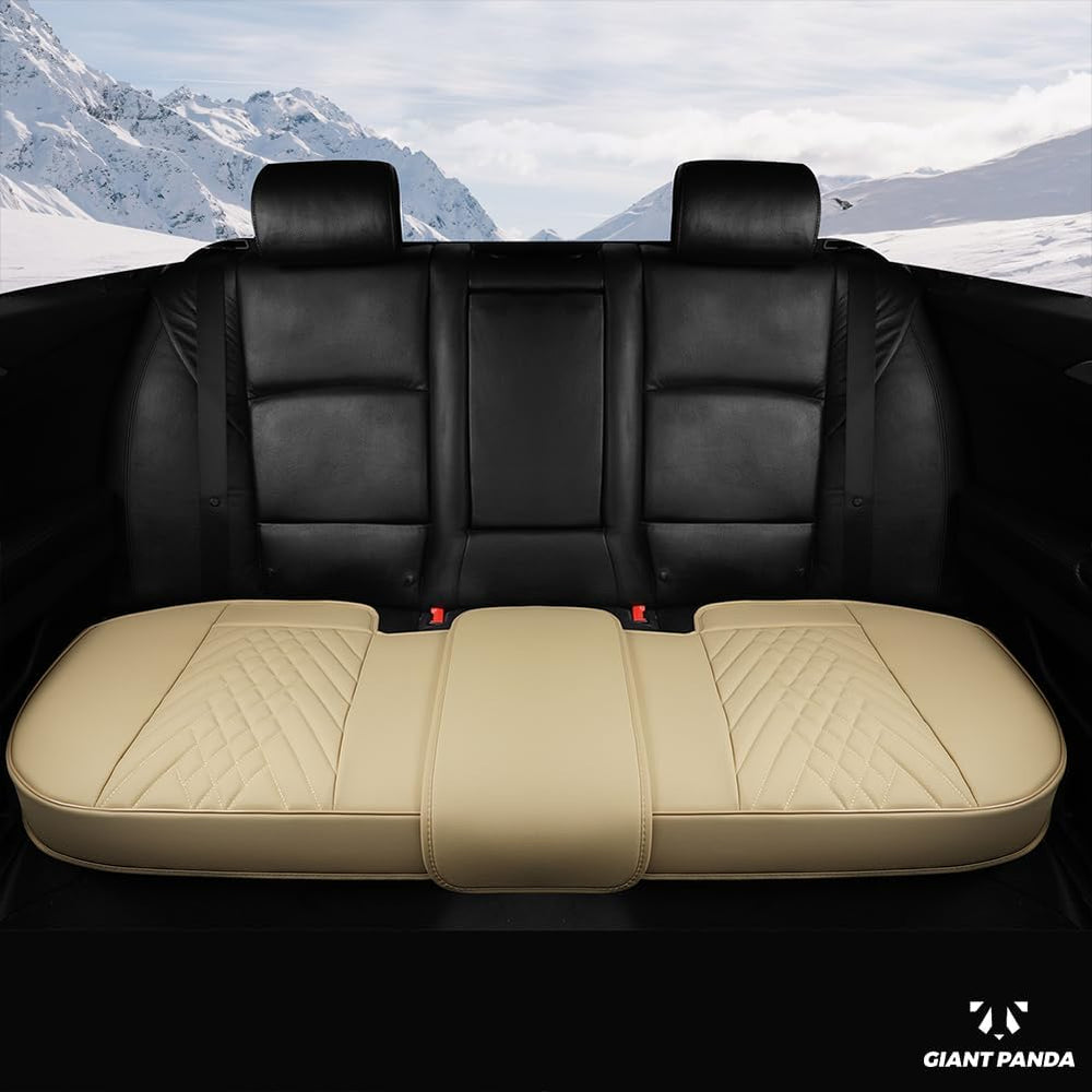 GIANT PANDA Premium PU Leather Rear Car Seat Cover Protector, Luxury Adjustab...
