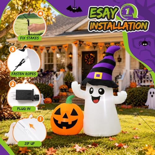 5.5FT Halloween Inflatable Ghost with Pumpkin Outdoor Decorations