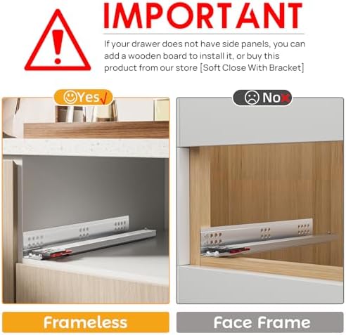 16 Inch Soft Close Undermount Drawer Slides for Frameless, 100lb,1 Pair