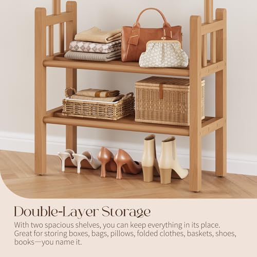 Yoobure Solid Wood Clothing Rack with Shelves - Coat Rack Freestanding with 6...