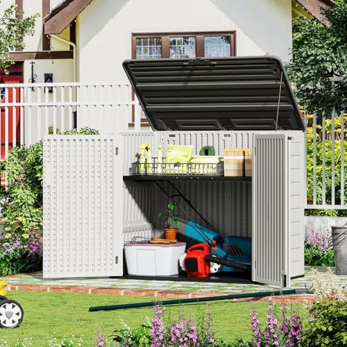 ZZM Large Outdoor Storage Shed, 48 Cu Ft Resin Versatile Storage Cabinet for ...