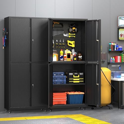 Metal Cabinet with Wheels,72.8" H Rolling Tool Storage Cabinet with Lock...