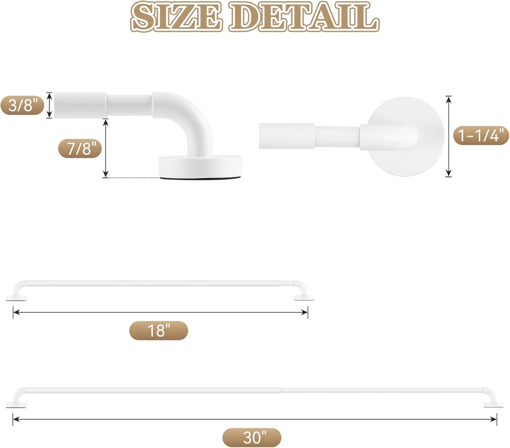 4 Pcs Magnetic Curtain Rods for Metal Doors, Adjustable 18-30",White