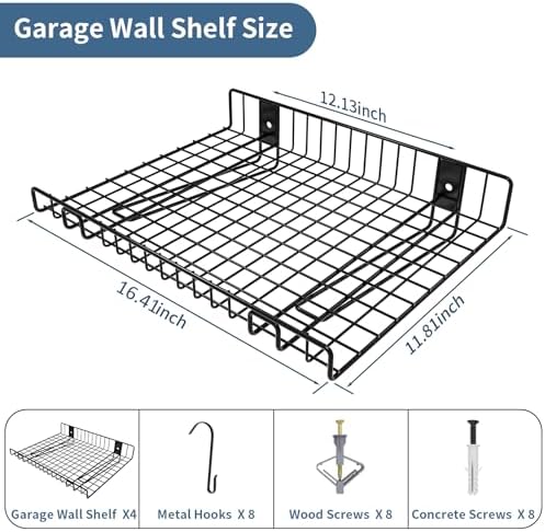 4 Pack Garage Wall Shelf, Wall Mounted Storage Shelves, Heavy Duty Metal Shel...