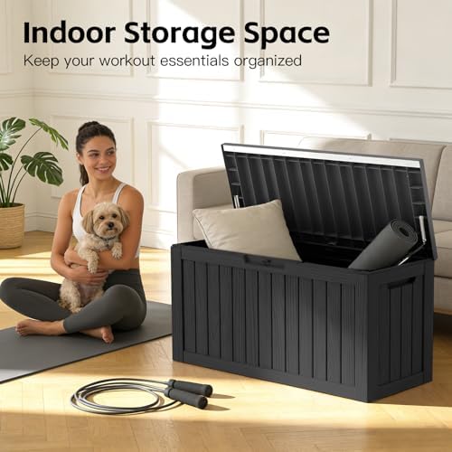 Mars Villa 90 Gallon Outdoor Storage Box, Deck Box Waterproof, Black