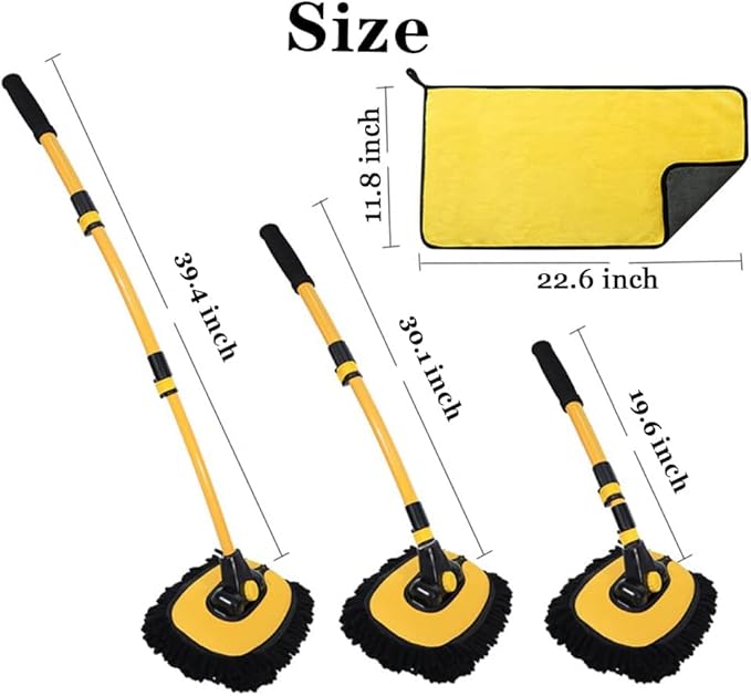 Car Wash Brush with Long Handle, Chenille Microfiber Mop Mitt with 1