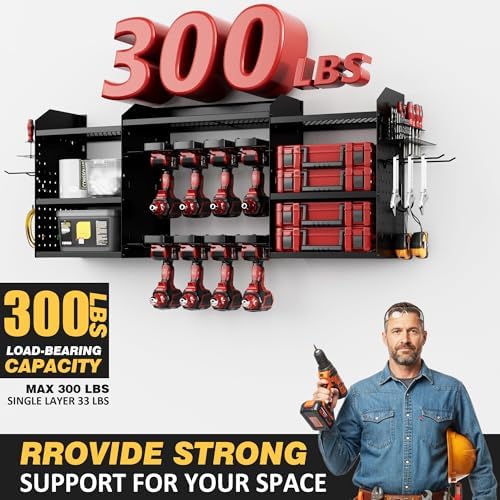 Power Tool Organizer Wall Mount with Charging Station, Heavy-Duty Metal Garag...