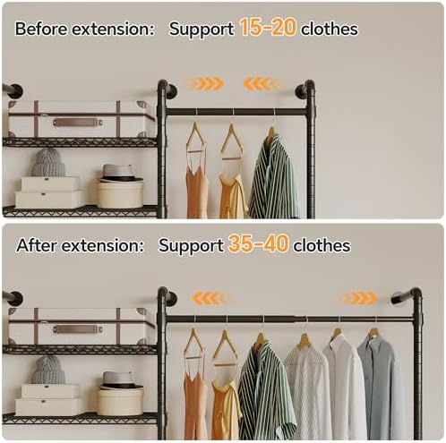 Higeego W3 Wall Mounted Clothes Rack, Industrial Pipe Clothing Rack, Black