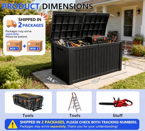 200 Gallon Outdoor Storage Box Resin Deck Box All Weather Waterproof Large Lo...