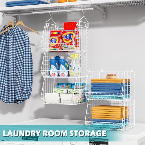 5 Tier Closet Hanging Organizer, Clothes Hanging Shelves with 4 Hanging Hooks...