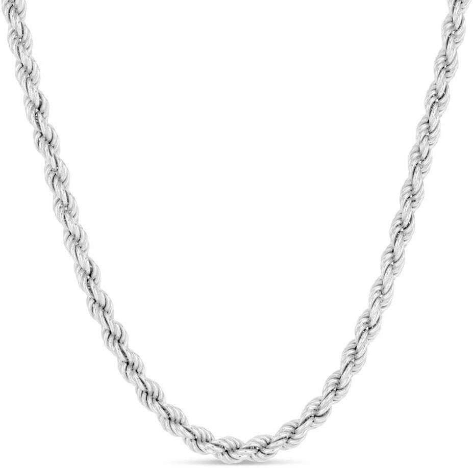 Verona Jewelers 925 Sterling Silver Diamond-Cut Rope Chain Solid Link Necklac...