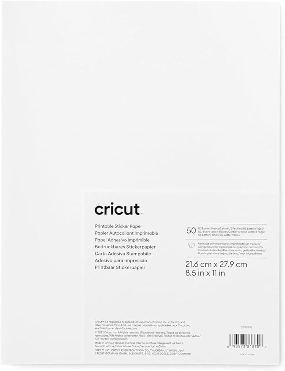 Cricut Sticker Paper (50 White Sheets, 8.5x11)