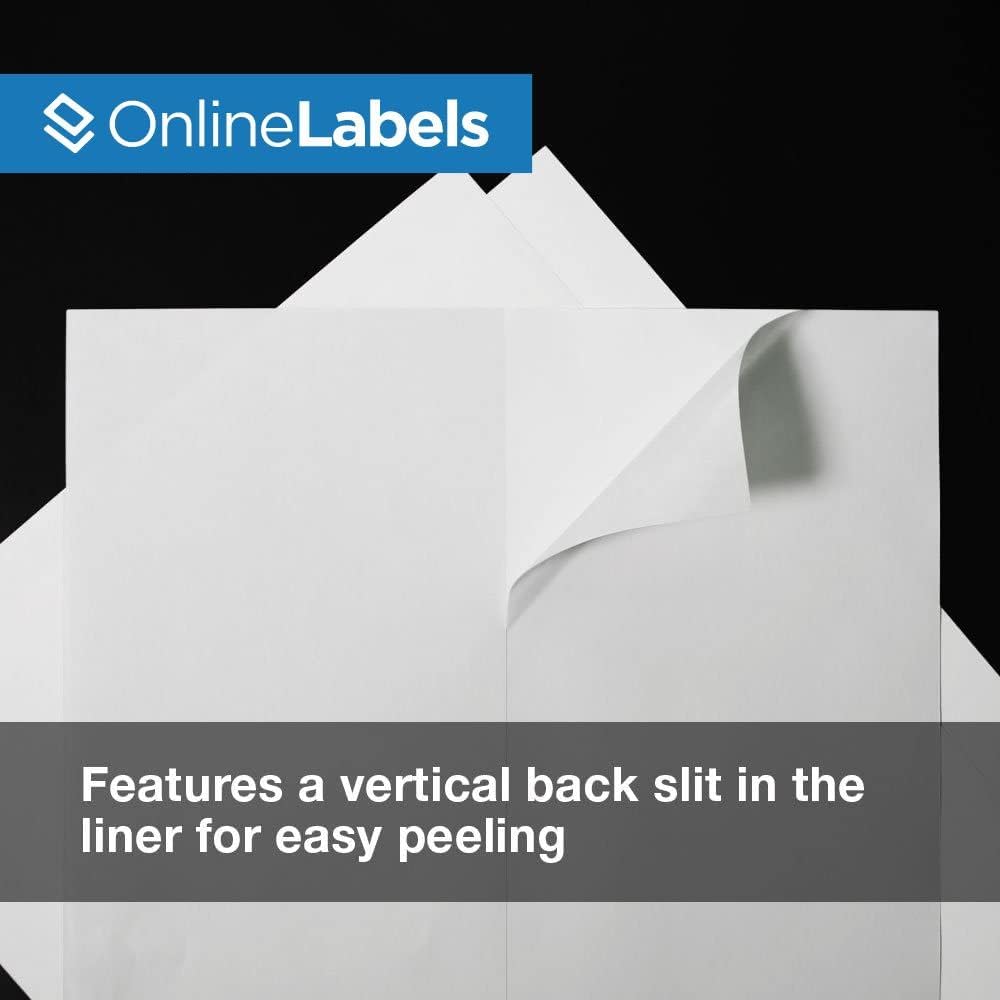 OnlineLabels 8.5" x 11" 1 Vert Back Slit - White Gloss Laser - 100 ...