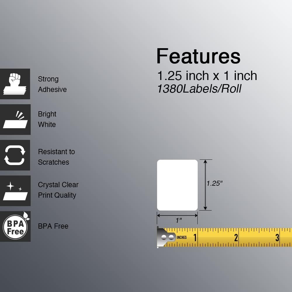 BETCKEY - 1.25" x 1" (32 mm x 25 mm) Thermal Labels, [10 Roll/13800...