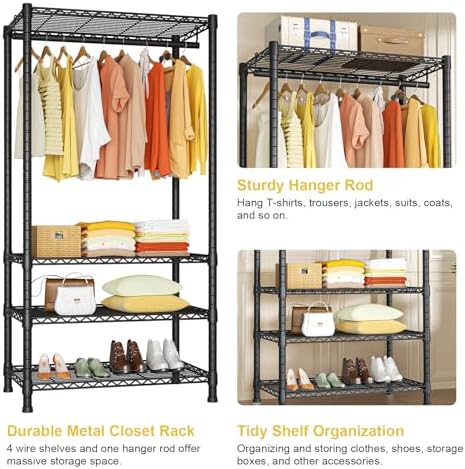 Ulif H2 Heavy Duty Clothes Rack, Freestanding 4 Tiers Garment Rack for Hangin...