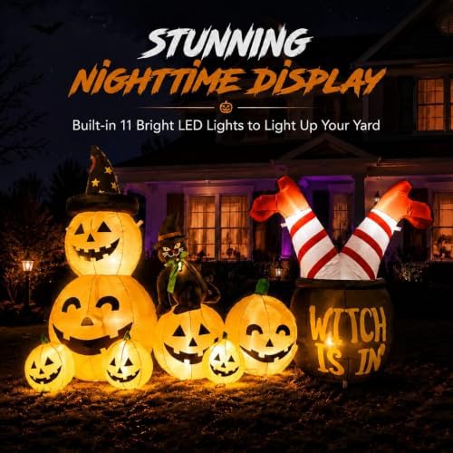 9FT Giant Halloween Inflatables Pumpkins with Witch Outdoor Decorations, Blow...