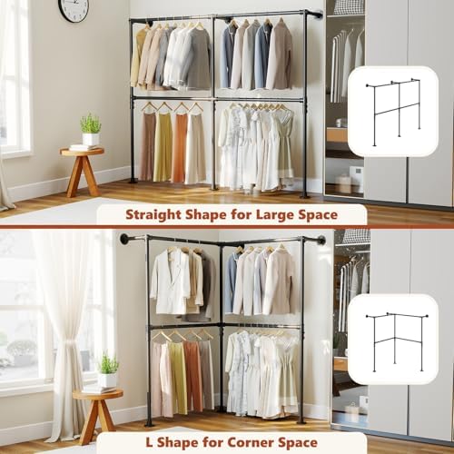 KELIXU 76.4" Industrial Pipe Clothing Rack for Wall Adjustable Height Wa...