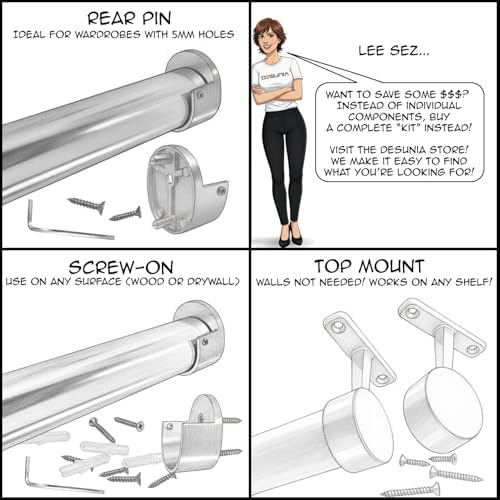Closet Rod Support Flanges with Screw On Attachment | Heavy Duty Clothes Pole...