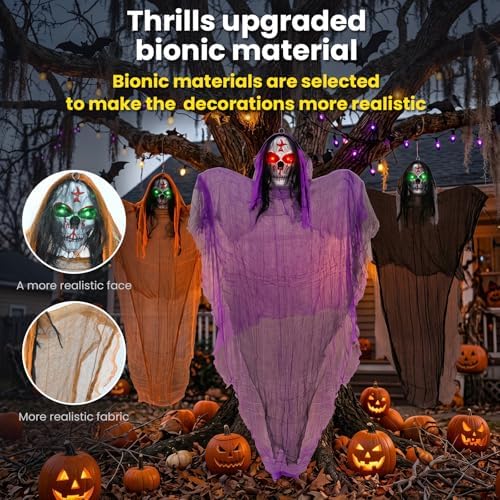 3 Packs Halloween Decorations Outdoor - BCLGSHINE Lighted Giant Hanging Skele...