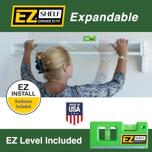EZ Shelf - DIY Expandable Closet Shelf (NO Hanging Rod) - 40.5” to 73” - Whit...