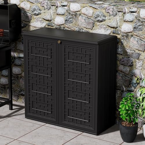 Mrosaa Outdoor Storage Cabinet Waterproof with Shelf,Resin Storage Sheds Outd...