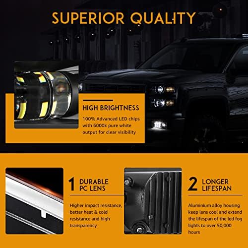 Auxbeam LED Fog Lights DOT Approved Bumper Driving Fog Lamps 1 Pair Chrome