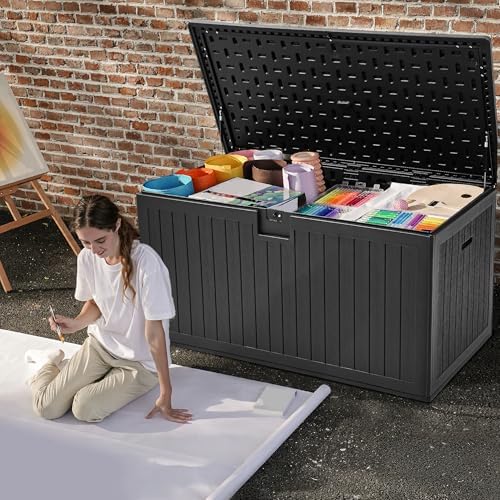 DWVO 260 Gallon Resin Outdoor Storage Box, XXL Double-Wall Waterproof Deck Bo...