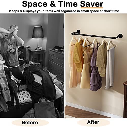 Wall Mounted Clothes Rack 31.5in, Industrial Pipe Wall Mount Clothing Rack, H...