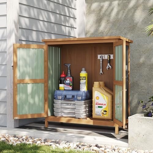 Aoxun Outdoor Storage Cabinet Shed - Wood & Metal Vertical Cabinet