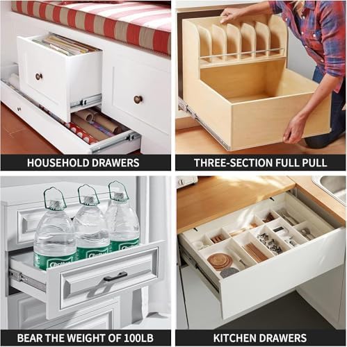 12 inch Soft Self Close Drawer Slides 6 Pairs (12pcs) Full Extension Ball Bea...