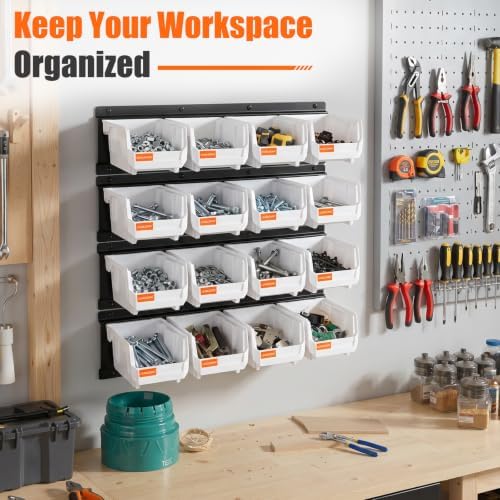 Wall Mounted Storage Bins, Plastic Hanging Hardware Organizer Bins,White