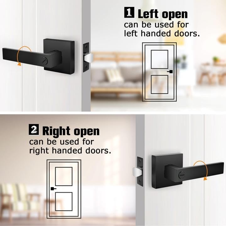 Probrico Matte Black Interior Door Handles, Privacy Square Bed & Bath Lev...