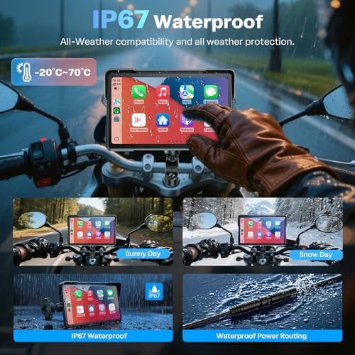7 Inch Wireless Motorcycle Carplay GPS Navigation System with Apple Carplay a...