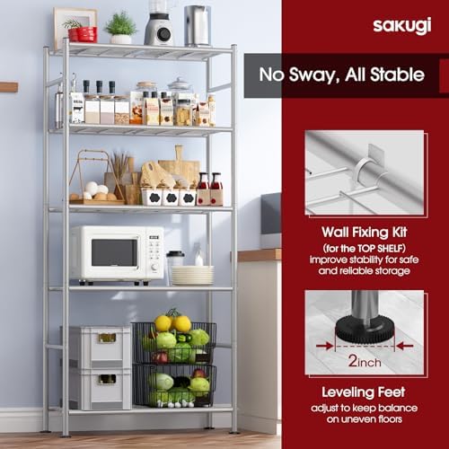 Sakugi Storage Shelves - 5 Tier Shelf Organizer, Heavy Duty Garage Shelving U...