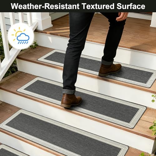 SALLOUS Outdoor Stair Treads 8” x 30” - 10-Pack Non Slip Stair Grip Tape for ...