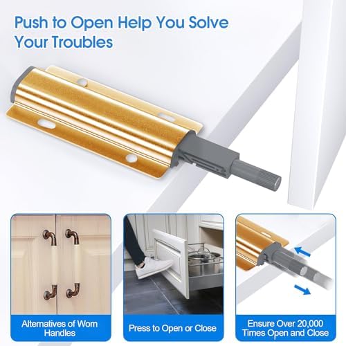 Push to Open Door Latch, 20 Pack Gold Magnetic Push Latches, Adhesive Heavy D...