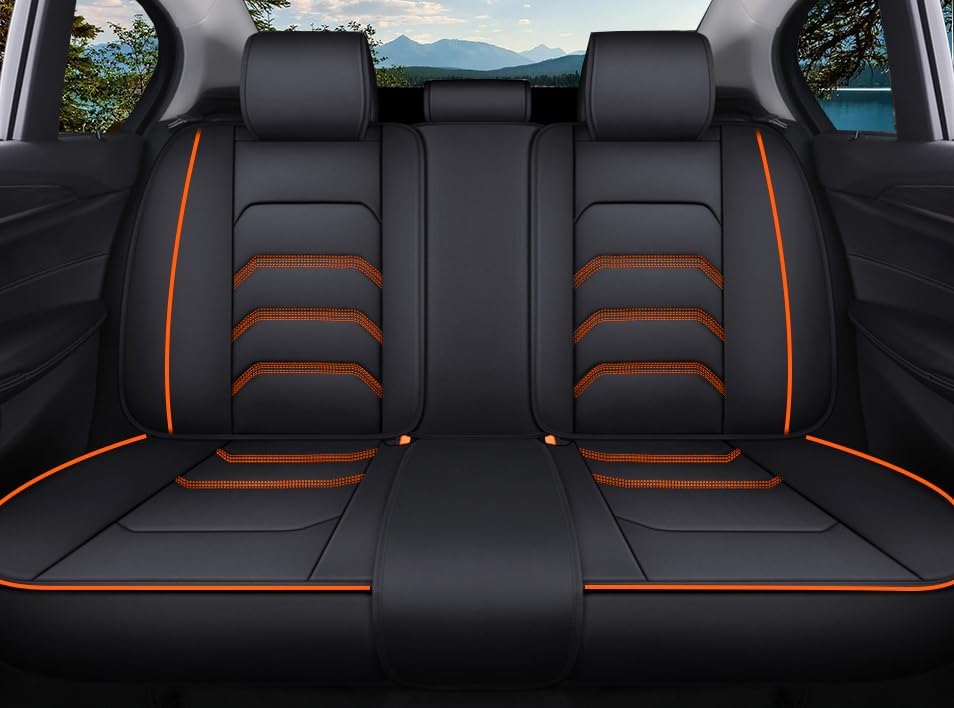 Comfortable Leather Auto Car Seat Covers 5 Seats Full Set Universal Fit (Blac...