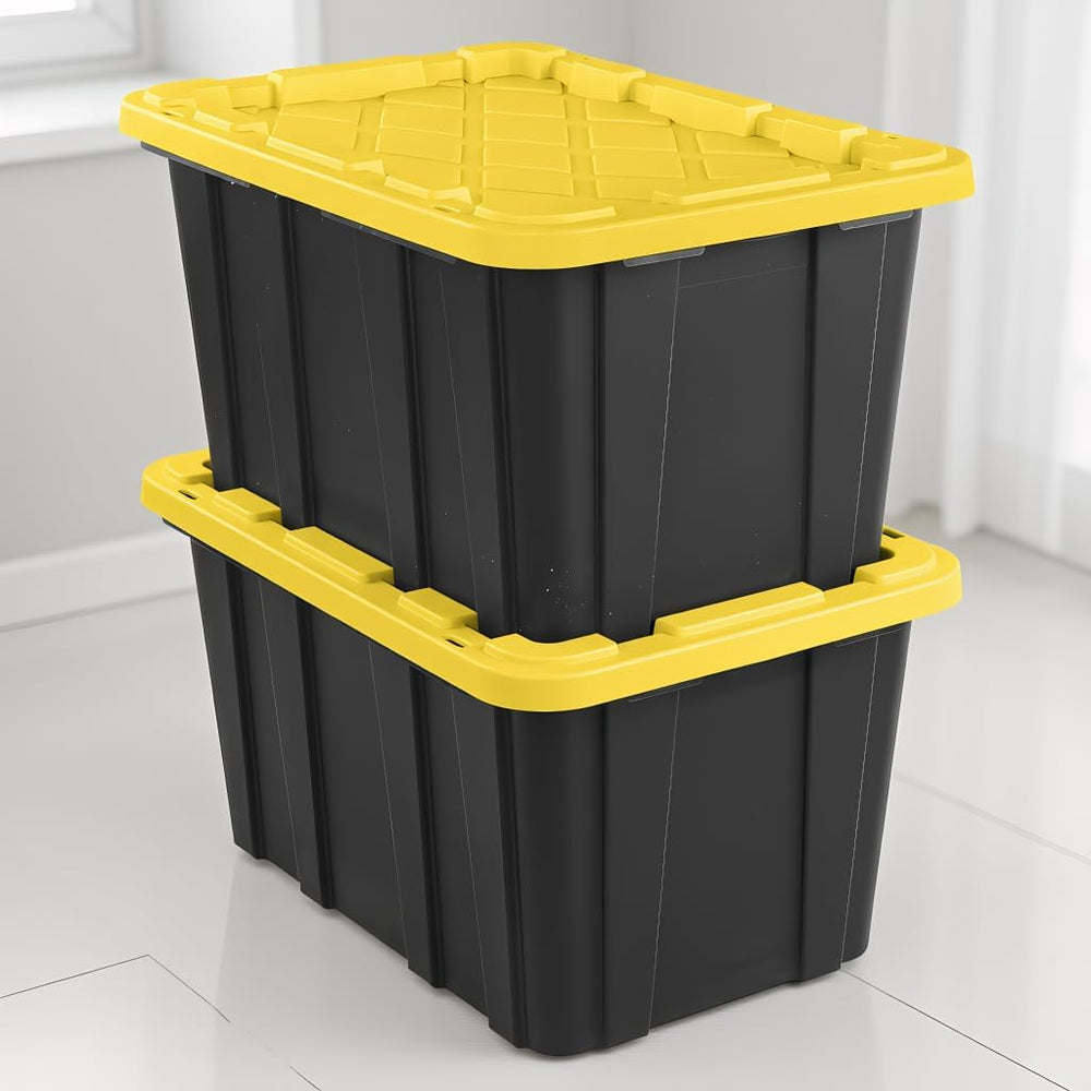 6-Pack 27 Gallon Storage Totes with Lids, Stackable Black & Yellow Bins