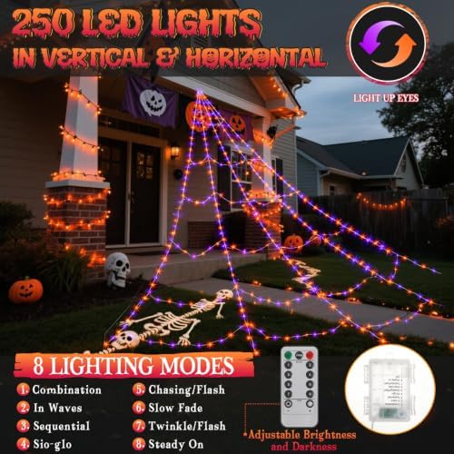 Halloween Spider Web Lights Decor+2 Animatronic 34'' Jumping Spider, ...