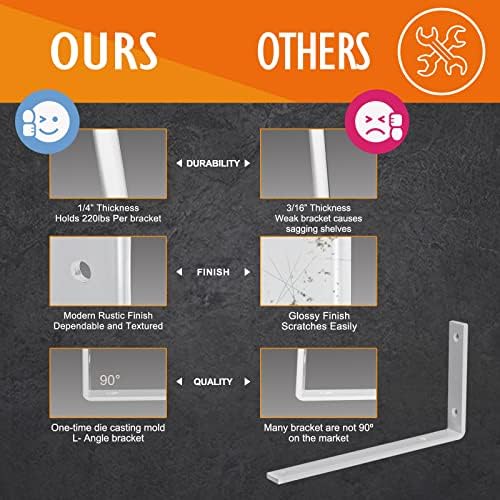 CLT White Shelf Bracket, 12” X 5” Quarter Inch (1/4") Thick- Max Load: 4...