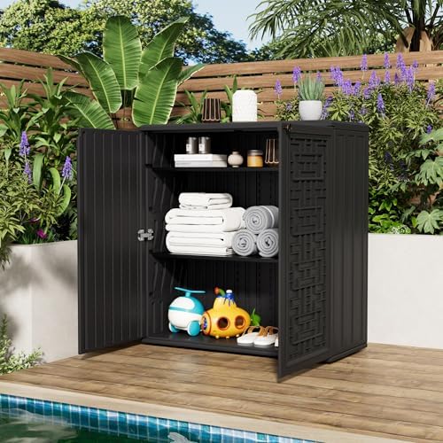 Mrosaa Outdoor Storage Cabinet Waterproof with Shelf,Resin Storage Sheds Outd...