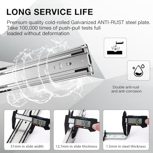 Heavy Duty Drawer Slides Full Extension Runners 150 lbs 12 14 16 18 20 22 24 ...