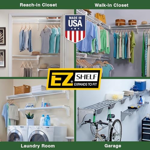 EZ Shelf - Hanging Shelf - Closet Rod - Expands 17.5-27” - White, Closet Shel...